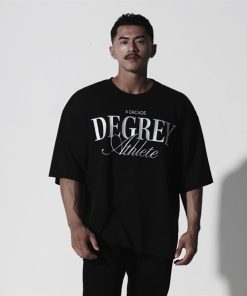 Áo Thun màu ĐEN THÊU logo Degrey DECADE màu TRẮNG kiểu dáng rộng Athlete