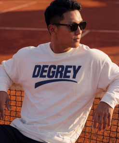 Áo Thun tay dài màu WHITE logo Degrey màu NAVY kiểu dáng rộng raglan