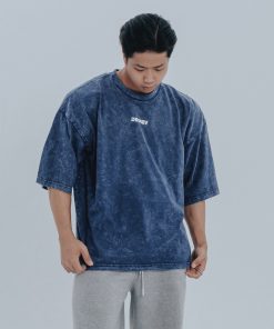 Áo Thun màu wax xanh dương Degrey kiểu dáng rộng in logo BIG D