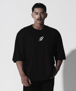 Degrey Korea Japan áo thun màu đen kiểu dáng rộng in hình logo