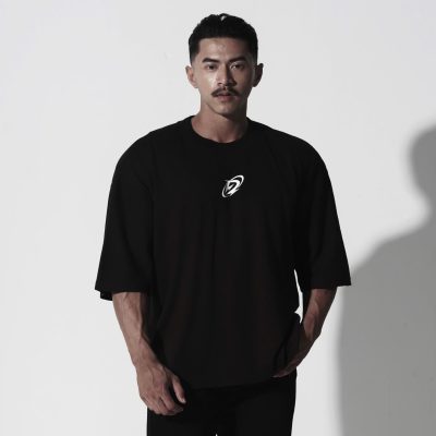 Degrey Korea Japan áo thun màu đen kiểu dáng rộng in hình logo